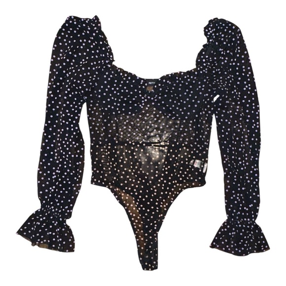 PrettyLittleThing Blue and White Puff Sleeve Bodysuit - Picture 2 of 5